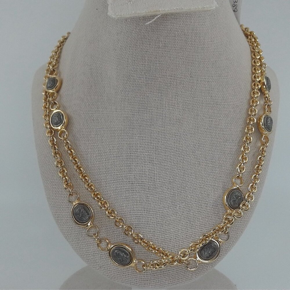 Vintage Gold-Tone Double-Sided Coin Medallion Chain Necklace – 38”